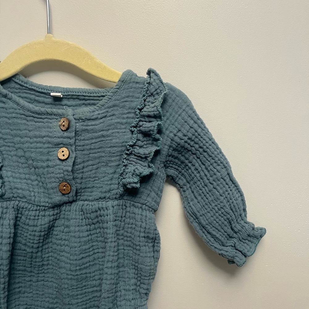 Teal Ruffled Long Sleeve Baby Dress